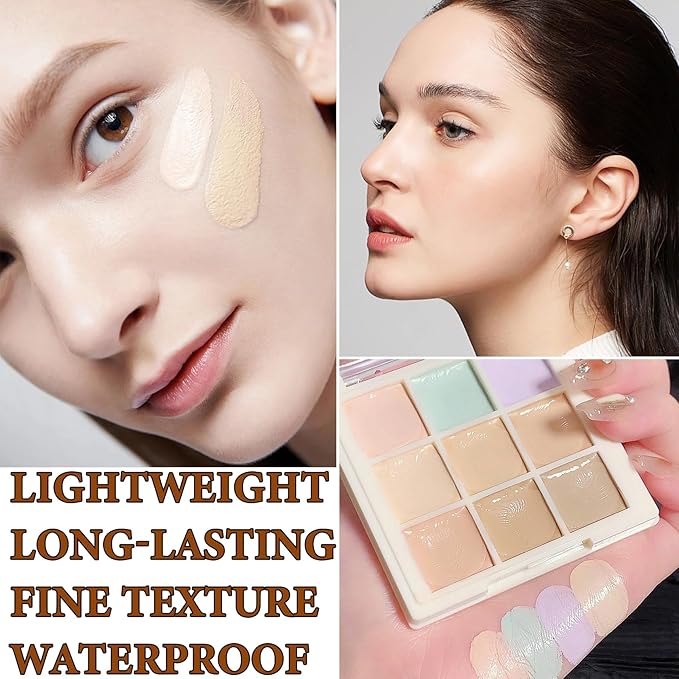 9 Colors Correcting Concealer Contour Palette,Concealer Cream Contour Makeup Palette,Contouring Foundation Highlighting Makeup Kit with Brush-Velvo Beauty
