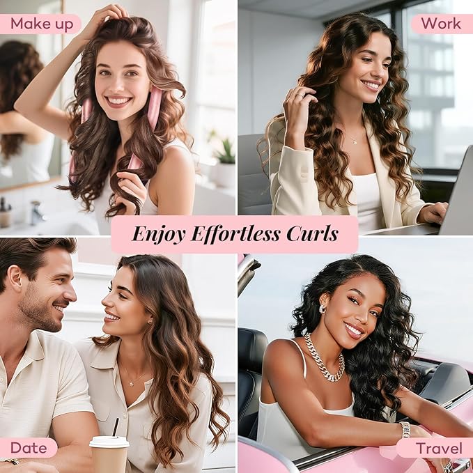 Umisleep 22 Momme 100% Mulberry Silk Heatless Hair Curler Set — Frizz-Free Hair Rollers for Women Long Hair, Overnight Heatless Curls, Upgraded Soft Flat Design with Clips & Scrunchies, Pink-Velvo Beauty