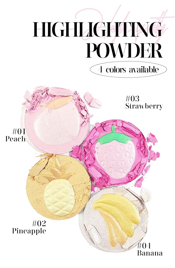 Cream Highlighter Compact, Highly Pigmented Glitter Powder Makeup, Face Highlighters & Luminizers Makeup Palette, Body Cheek Gold Pink Metallic Sparkle Glitter Shimmer Bronzer (#04 Banana)-Velvo Beauty