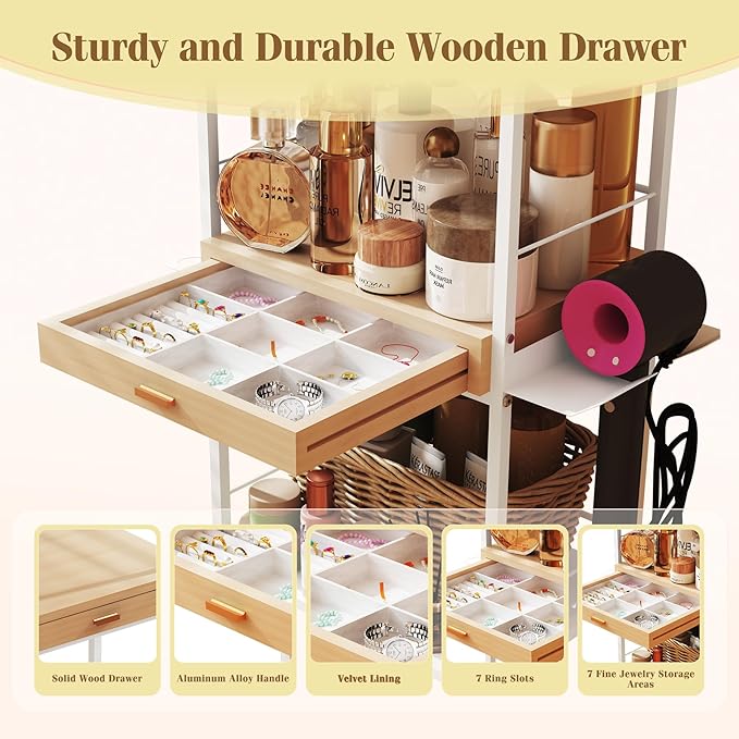 Makeup Organizer Storage Cart, Floor Skincare Organizers, Makeup Stand with Drawers, Vanity Organizer Cosmetics Display Cases Holder for Skin Care Nail Polish Perfume Makeup Brush Hair Tool-Velvo Beauty