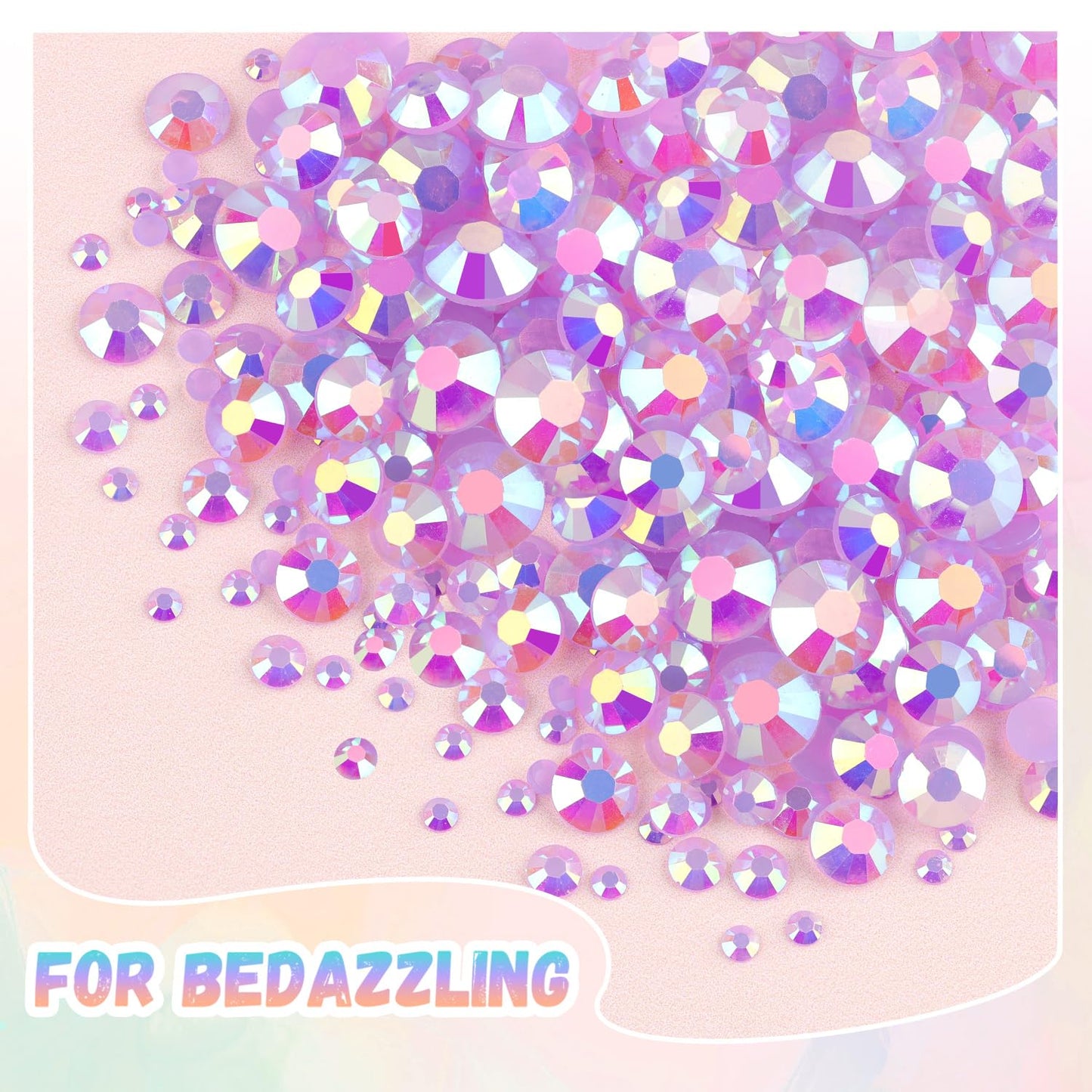 25000Pcs Resin Jelly Rhinestones with Tweezers for Crafting, 2-6mm Mixed Sizes (Lavender Purple AB) Non Hotfix Flatback Gems, Bedazzling Crystal for DIY Crafts Clothing Tumblers Shoes Decor Nail Art-Velvo Beauty