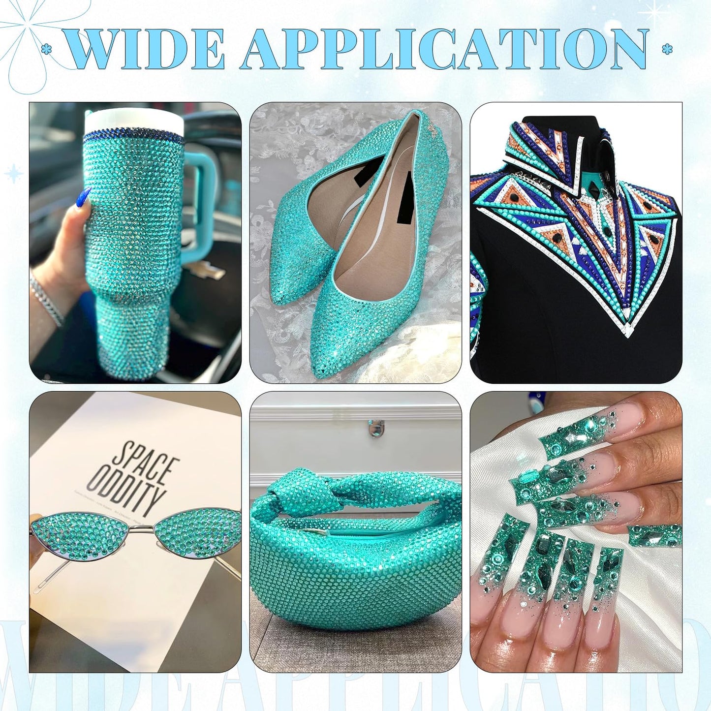 6000Pcs Resin Rhinestones for Bedazzling with 3Pcs B7000 Jewelry Glue, 1 Box Aquamarine Flatback Rhinestones for Crafting Crafts DIY, Crystals Gems for Clothing Shoes Tumblers Nail Art Makeup-Velvo Beauty