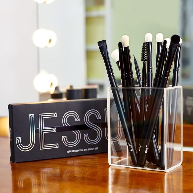 Jessup Eyeshadow Brush Set 12pcs Black Eye Makeup Brushes Set Professional with Natural Synthetic Hair for Eyebrow Eyelash Eyeliner Spoolie Blending, T322-Velvo Beauty