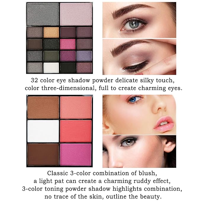 Professional Makeup Palette Set, 36 Colors Eyeshadow + 28 Lip Glosses + 4 Concealer Powder + 3 Blushers + 2 Contouring + 1 Highlight + 3 Brushes + Mirror, Make Up Palette Set-Velvo Beauty