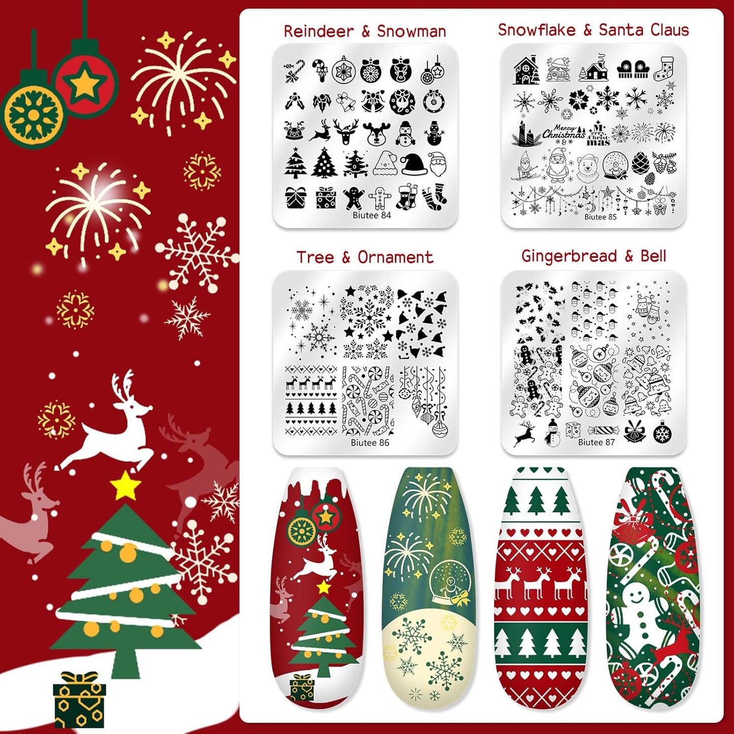 Biutee Nail Stamping Plate 20Pcs Nail Stamper Kit 16Pcs Nail Art Stamping Plates with Silicone Stamper, Scraper & Storage Bag, Stamp Plates Star Plaid Love Leaf Template Halloween Design Gift-Velvo Beauty