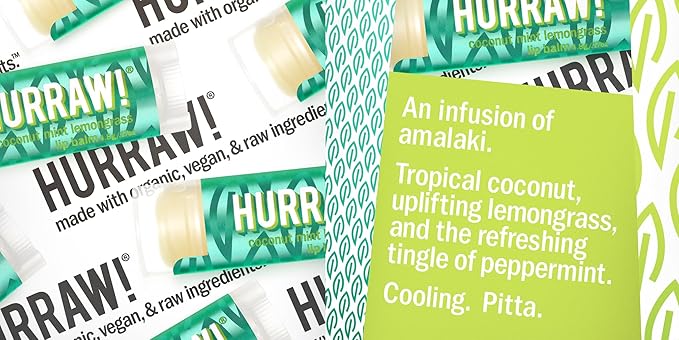 Hurraw! Pitta (Coconut, Mint, Lemon Grass), Kapha (Grapefruit, Ginger, Eucalyptus), Vata (Almond, Cardamon Rose) Lip Balms, 3 Pack Bundle: Organic, Certified Vegan, Cruelty, Gluten Free, 100% Natural-Velvo Beauty