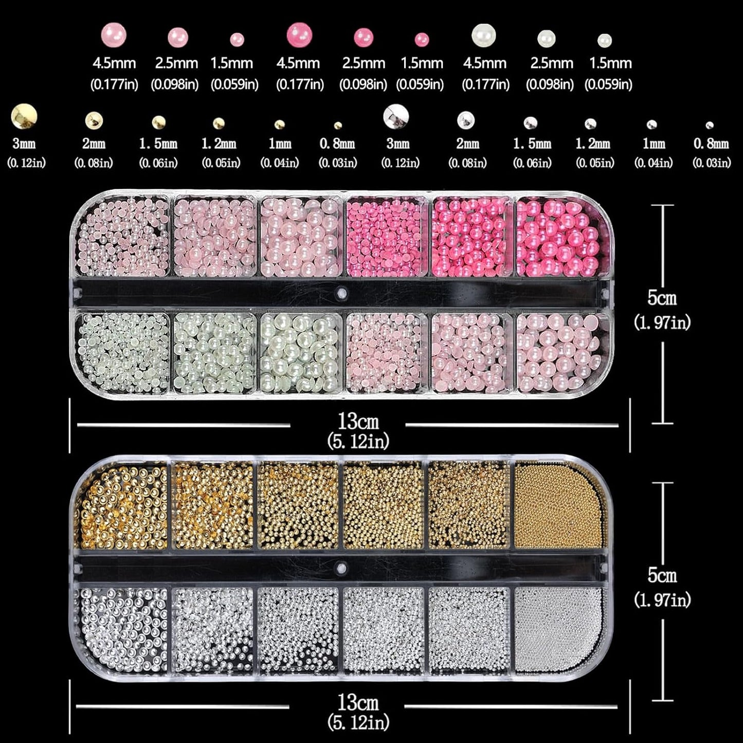 Nail Art Pearls with Glue Gel Flatback Pink Red 4 Colors Nail Charms Pearls Mixed Size 0.03-0.18in Nails Gems Pearl Accessories for Women Nails Design Decoration-Velvo Beauty