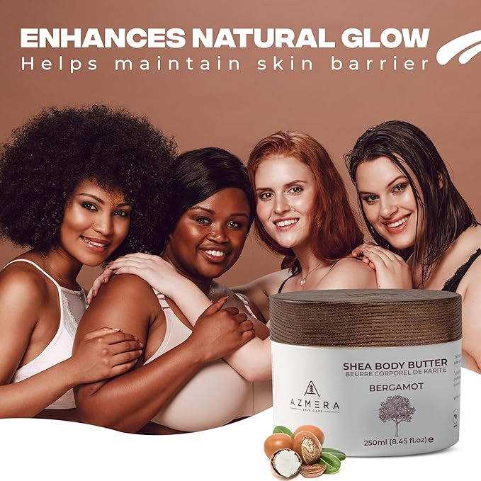 AZMERA Handcrafted Whipped Shea Body Butter – Luxurious Moisturizer for Dry, Sensitive Skin with Bergamot, Argan Oil & Vitamin E – Vegan, Non-Greasy Skincare – 8.82 oz-Velvo Beauty