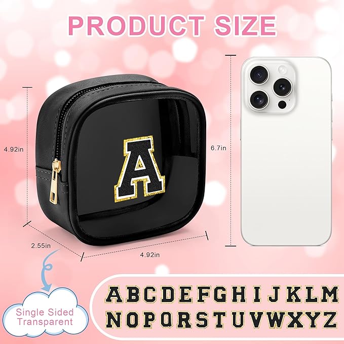 YOOLIFE Initial Mini Makeup Bag | Make Up Bag Travel Toiletry Bag | Clear Makeup Bag | Preppy Cosmetic Bags Organizer Travel Essentials Gifts for Women Teen Girlfriend Teacher Birthday Gifts Black A-Velvo Beauty