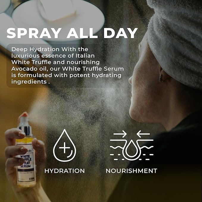 Italian White Truffle Spray Serum - Vegan Skin Care - Face Mist Hydrating Spray with Avocado & White Truffles - Face Serum for Radiant Skin - 3.38 Fl Oz-Velvo Beauty