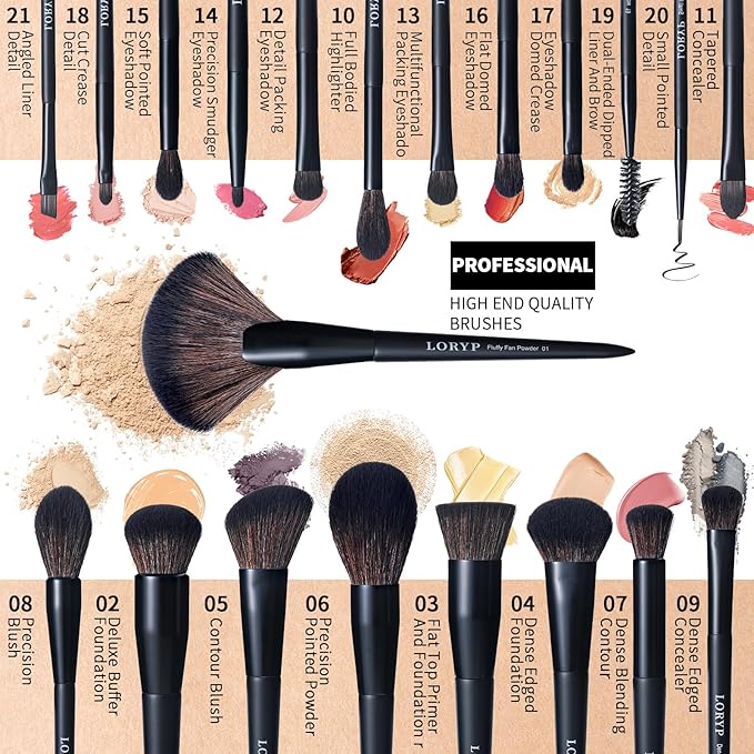 LORYP Black Makeup Brushes Set 21Pcs Powder Blush Foundation Concealer Highlighter Brush Vegan Pro Face and Eye Brush Kit-Velvo Beauty