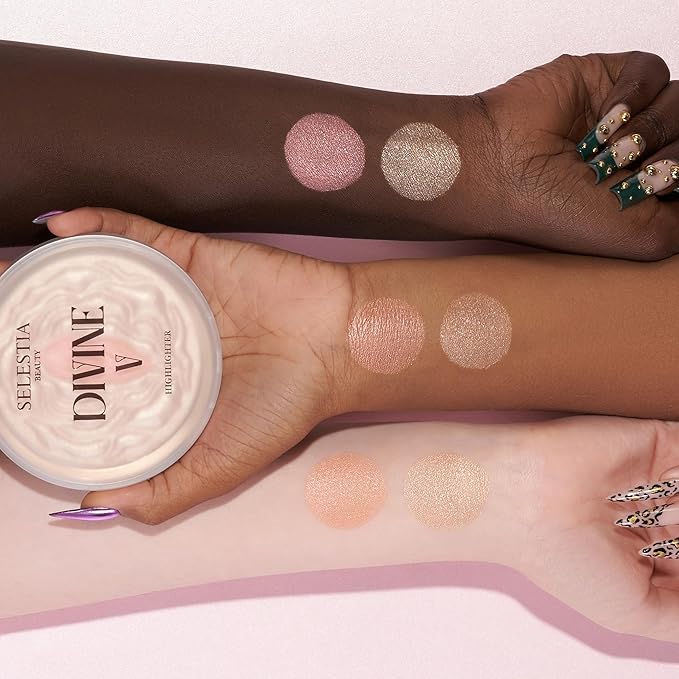 Highlighter Makeup Powder Divine V - Highlighter Powder for Radiant Glow - Face Highlighter for All Skin Tones - Easy-to-Apply Powder Highlighter, 0.53 Oz-Velvo Beauty