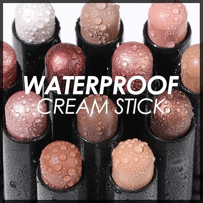 FOCALLURE Shimmer and Matte Cream Eyeshadow Stick,Smooth Brilliant Eye Brightener Pencil for Women,Long Lasting Waterproof Eye Shadow and Liners Makeup,CHOCOLATE-Velvo Beauty