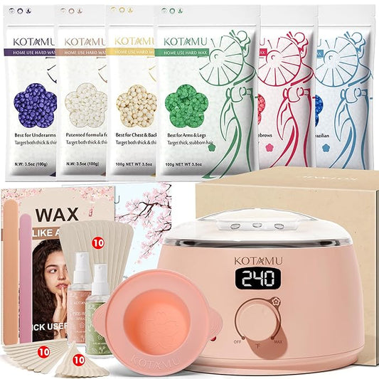 KOTAMU Wax Warmer, Waxing Kit for Women Men Hair Removal, Digital Waxing Machine for Face Eyebrow Bikini Brazilian Leg Body &Sensitive Skin, Pink Wax Kit With 44 Accessories for Home Salon Use-Velvo Beauty