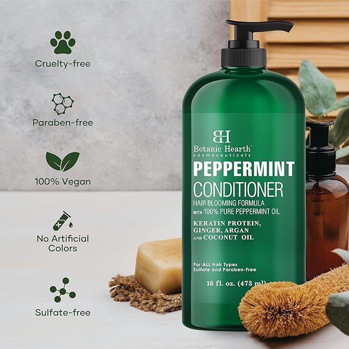 Botanic Hearth Peppermint Hair Conditioner | Hair Conditioner For Dry Damaged And Color Treated Hair | Volumizing Conditioner For Fine & Thin Hair | Paraben & Sulfate Free | Men & Women | 16 Fl Oz-Velvo Beauty