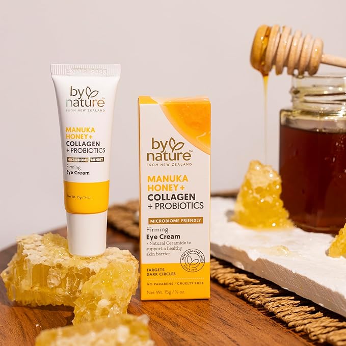 By Nature Eye Cream - Manuka Honey, Collagen, and Probiotics - Hydrating Under Eye Cream for Dark Circles - Skincare from New Zealand - .5oz-Velvo Beauty