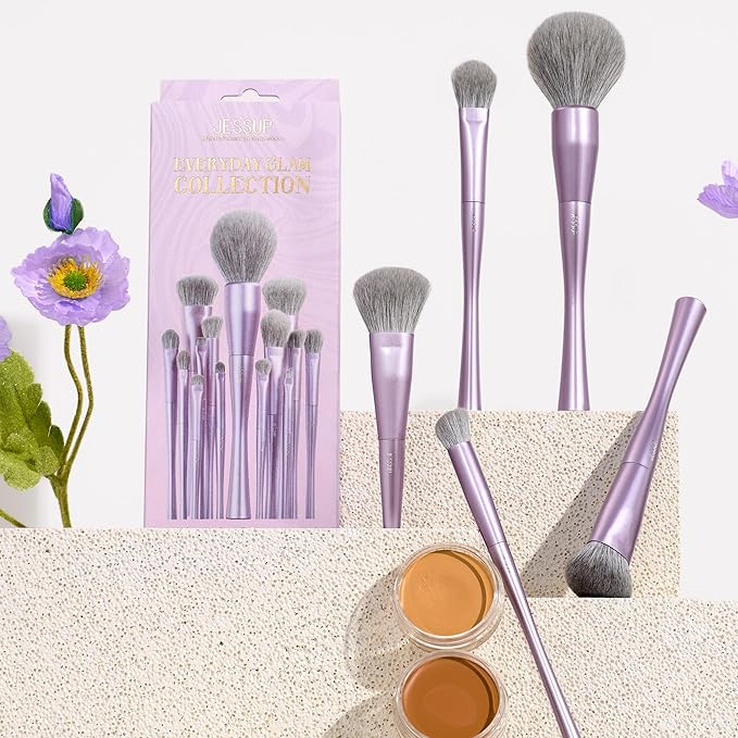 Jessup Makeup Brushes Face 5pcs, Premium Synthetic Make Up Brushes Set for Foundation Contour Blush Highlighter and Powder, Luxury Purple T514-Velvo Beauty