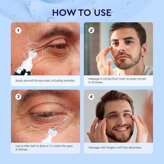 Eye Bags Treatment for Men and Women: Caffeine Eye Cream for Dark Circles – Cooling Roller for Puffiness Reducer (Medium, Unscented)-Velvo Beauty