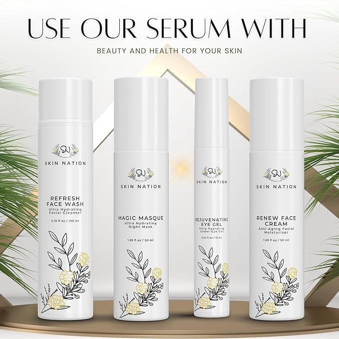 Skin Nation Super Hydrating Vitamin C Face Serum with Ferulic Acid, Aloe Vera, Rosehip Oil, Can Help Smooth Skin Texture and Supports Firmer Skin, for Dry and Sensitive Skin-Velvo Beauty
