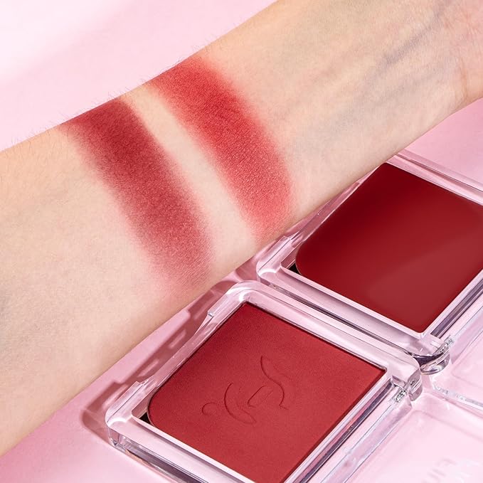 Blush Palette Duo – Cream & Powder Blush Set in Deep Red, Long-Wearing & Moisturizing, Easy to Blend, Radiant Coverage for Cheeks, Eyes & Lips, Magnetic Palette Compatible (2-Pack, Maple Crush)-Velvo Beauty
