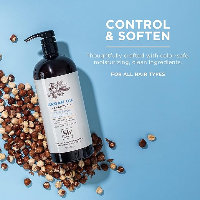Soapbox Argan Oil Shampoo, Harsh Sulfate Free, Paraben & Silicone Free, Color Safe, and Vegan Hair Shampoo | Control & Soften Shampoo (33.8 Ounces)-Velvo Beauty