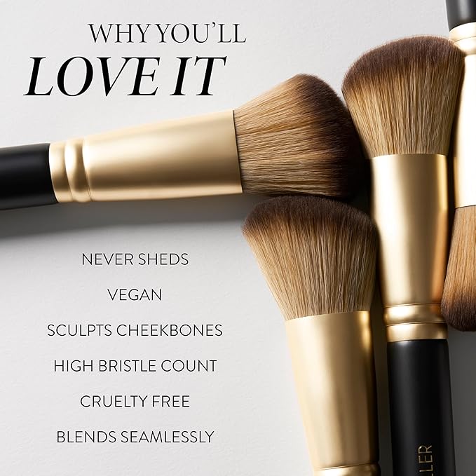 LAURA GELLER NEW YORK Angled Blush Brush with Black Wooden Handle & Dense Bristles for Makeup Application-Velvo Beauty