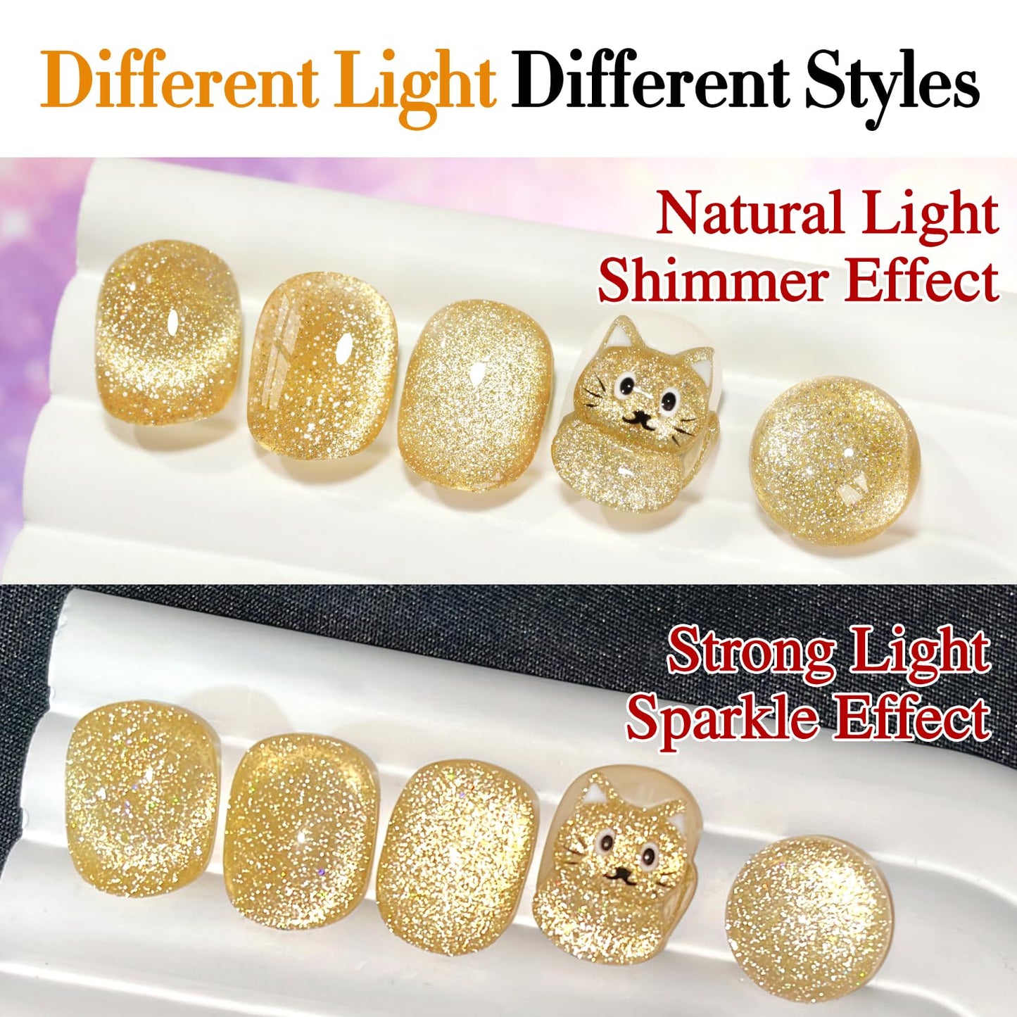 Double Rhythm Cat Eye Gel Polish with Magnet 15ML Holographic Glitter Shimmer Translucent Sheer Color Glass Magnetic Gel Polish Salon DIY at Home (Light Gold-MC1064)-Velvo Beauty