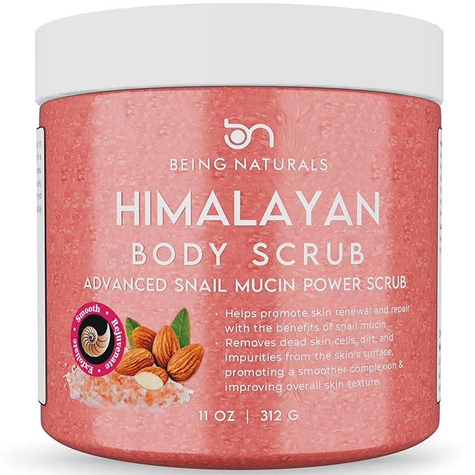 Natural Himalayan Salt Body Scrub - with Lychee Oil and Snail Mucin, Exfoliating Salt Scrub to Exfoliate & Moisturize Skin, Deep Cleansing - 11 oz-Velvo Beauty