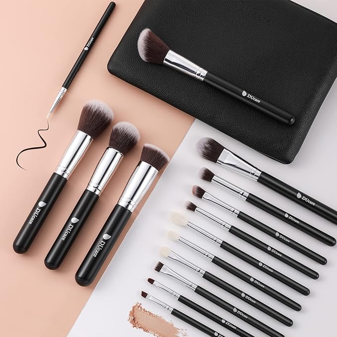 DUcare 15pcs Classic Black Makeup Brush Set with Bag Professional Soft Synthetic Foundation, Blending, Eyeshadow, Powder, Concealer Brushes for Flawless Makeup Application-Velvo Beauty