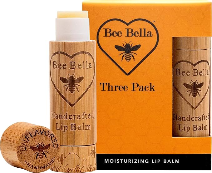 Bee Bella Lip Balm, Unscented (Unflavored), 3 Pack - Hydrating, Moisturizing Lip Care, 100% Natural, Original Organic Beeswax with Vitamin E, Handmade in USA-Velvo Beauty