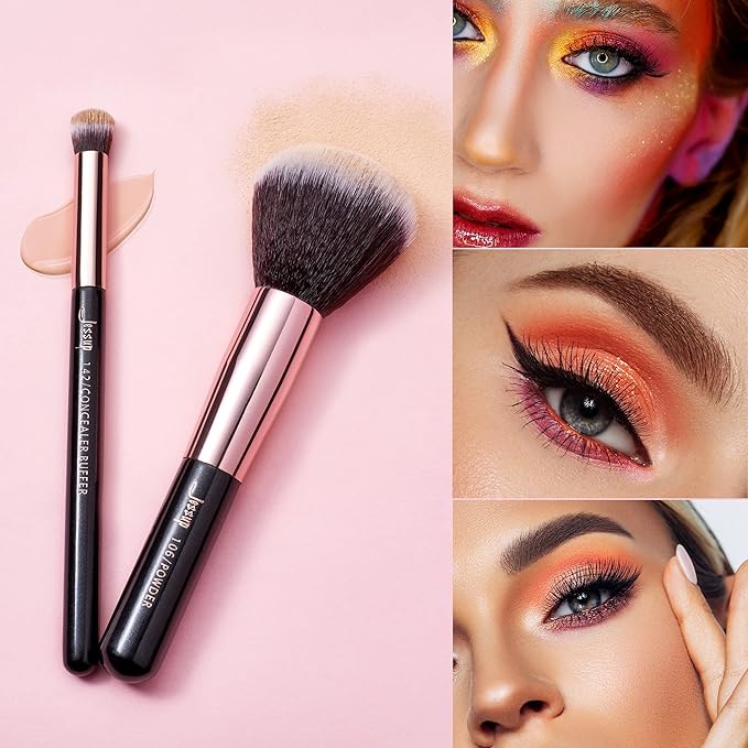 Jessup Makeup Brushes, Labeled Makeup Brush Set Premium Synthetic and Natural Hair Foundation Powder Concealer Eyeshadow Blending 15pcs Brush Kit, Rose Gold/Black T160-Velvo Beauty