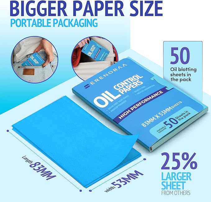 Oil Blotting Sheets for Face - Portable 1x50 Blue Oil Wipes Sheets for Face - Japanese High Performance Technology Makeup Blotting Paper -Grain Free Softer Oil Pads Absorbing Face Oil Tissues for Face-Velvo Beauty