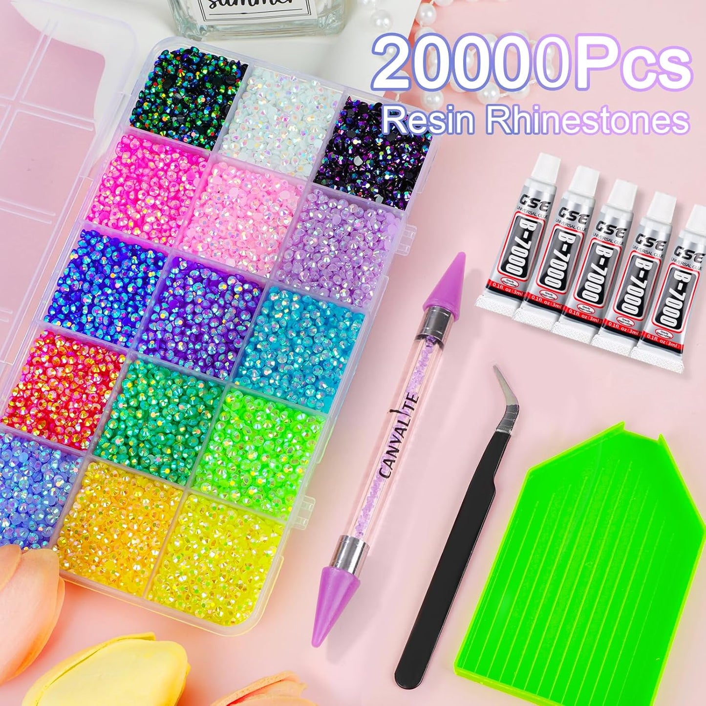 18000Pcs Resin Jelly Rhinestones for Bedazzling, Multicolor 3mm Flatback Rainbow Gems, Bedazzling Crystal with 4Pcs 2.5g Jewelry Glue, Rhinestone Picker for DIY Crafting Clothes Shoes Nail Art-Velvo Beauty