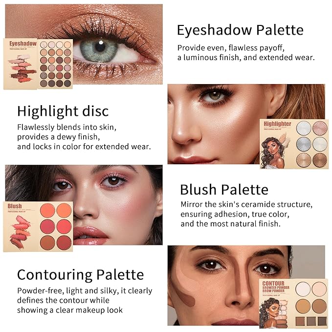 4-Layer Book-Style Foldable Makeup Palette Set | Portable & Long-Lasting | Contour Blush Highlight Eyeshadow, Professional 43 Shades, Suitable for Multiple Skin Tones & Makeup Looks, Gift Idea-Velvo Beauty