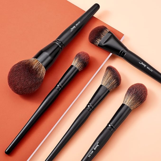 Jessup Large Face Makeup Brushes 5pcs, Premium Synthetic Foundation Powder Contour Blusher Highlighter Brush, Phantom Black T273-Velvo Beauty