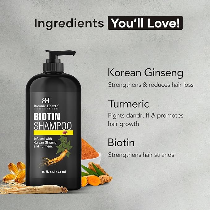 Botanic Hearth Biotin Shampoo | Infused With Korean Ginseng & Turmeric For Stronger, Thicker | Looking Hair | Sulfate & Paraben Free | 16 Fl. Oz-Velvo Beauty
