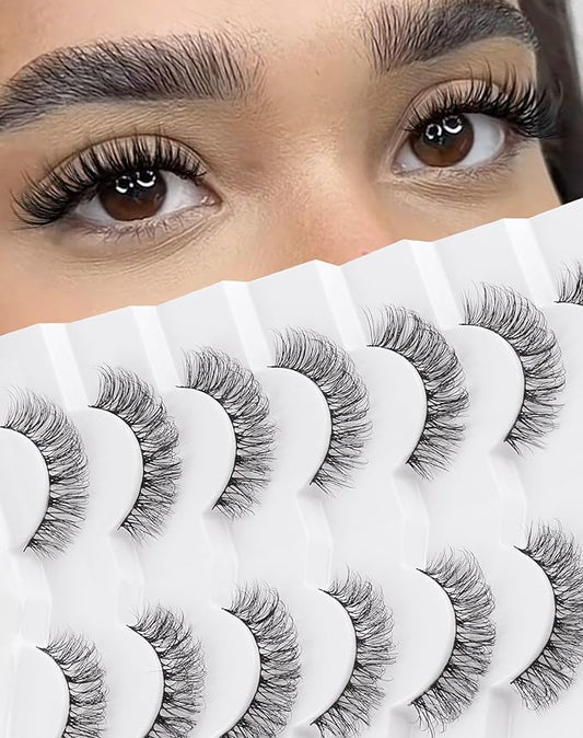 Lashes Wispy Natural Like Russian Eyelashes Everyday Flared Strip Eyelas Doll False Eyelash 7 Pairs F01-Velvo Beauty