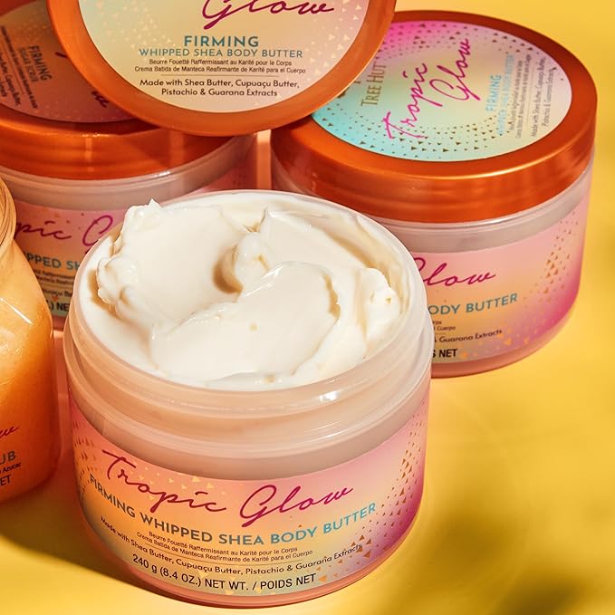 Tree Hut Tropic Glow Whipped Body Butter, Warm Scent with Almond, Golden Amber, and Australian Sandalwood, Long-Lasting Hydration for Soft, Glowing Skin, 8.4 oz-Velvo Beauty