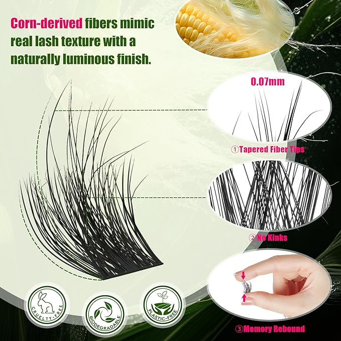 Lash Clusters Kit - 0.05mm Lash Clusters Natural & Fluffy Lash Extension Kit 432Pcs Biodegradable Eyelash Clusters with Bond Seal Starter Kit, Cruelty Free Eyelashes Lightweight Reusable-Velvo Beauty