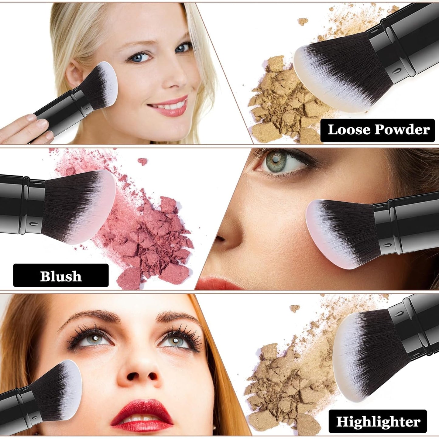 Falliny Retractable Makeup Brush, Angled Kabuki Powder Foundation Sunscreen Makeup Brush, Travel Face Blush Brush with Cover for Blush, Bronzer, Buffing, Concealer, Highlighter,Powder Cosmetics-Velvo Beauty