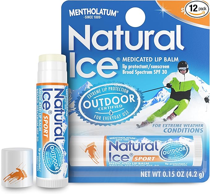 Mentholatum (R) Natural Ice (R) Sport Broad Spectrum SPF 30 Medicated Lip Balm - 12 Pack of 4.5 g Tubes-Velvo Beauty