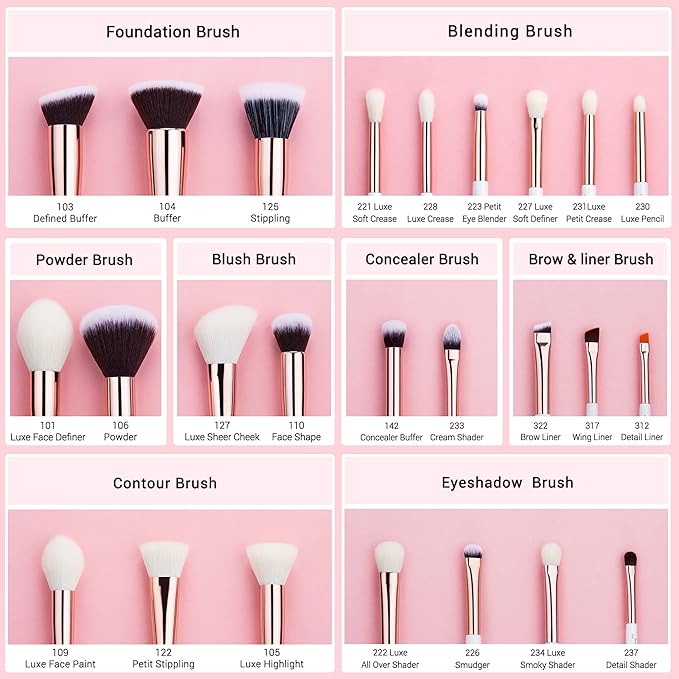 Jessup Brand 25pcs Professional Makeup Brush set Beauty Cosmetic Foundation Power Blushes eyelashes Lipstick Natural-Synthetic Hair Brushes set (Pearl White/Rose Gold)-Velvo Beauty