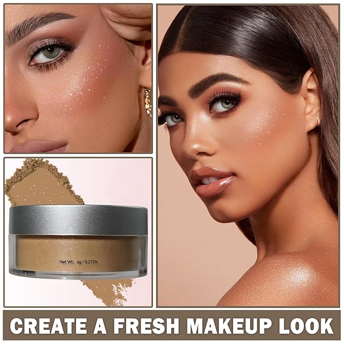 Oil Control Loose Powder Makeup Translucent Setting Powder Shimmer Long Lasting Lightweight Polvo Traslucido Maquillaje Para Mujer Face Powder Makeup - 04 Dark Brown Shimmer-Velvo Beauty