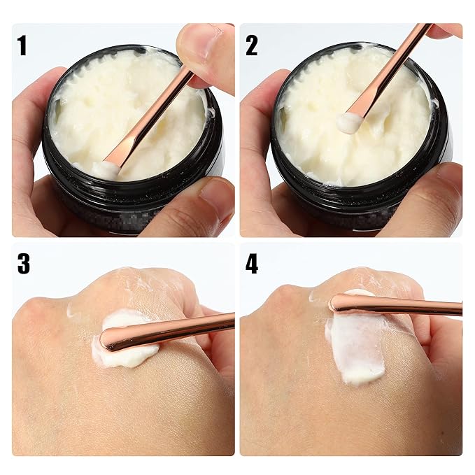 VOCOSTE 4 Pcs Makeup Spatula Mini Spoon, Eye Cream Massage Sticks Beauty Scoop, for Facial Cosmetic Face Cream, Zinc Alloy 2.32"x0.30", Rose Gold Tone-Velvo Beauty