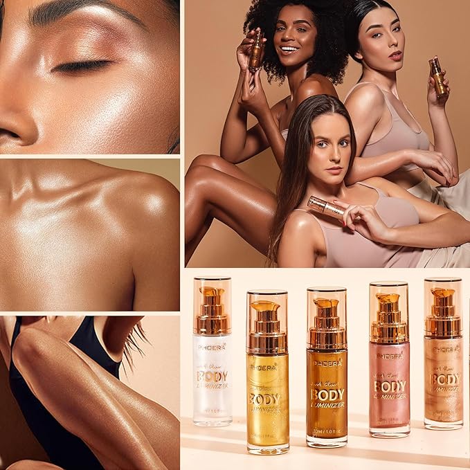 PHOERA Body Luminizer Highlighter, Waterproof Moisturizing and Glow For Face & Body, Face Body Glow Illuminator (101+103/Rose Gold+Glistening Bronze)-Velvo Beauty