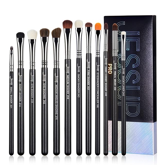 Jessup Eyeshadow Brush Set 12pcs Eye Makeup Brushes Set Professional Premium Sythetic Eye Shadow Blending Smoky Shader Concealer Brush Black T339-Velvo Beauty