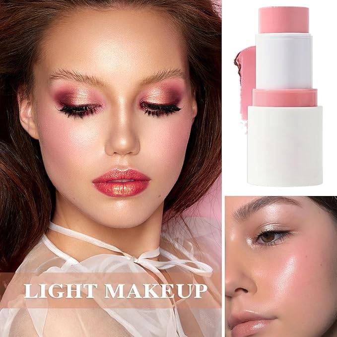 Cream Blush Stick with Brush and Makeup Sponge,Waterproof Multi Cream Makeup Stick,Lightweight,Long-lasting,2 in 1 Multi Blush for Cheeks & Lip Tint & Eyeshadow G-Velvo Beauty