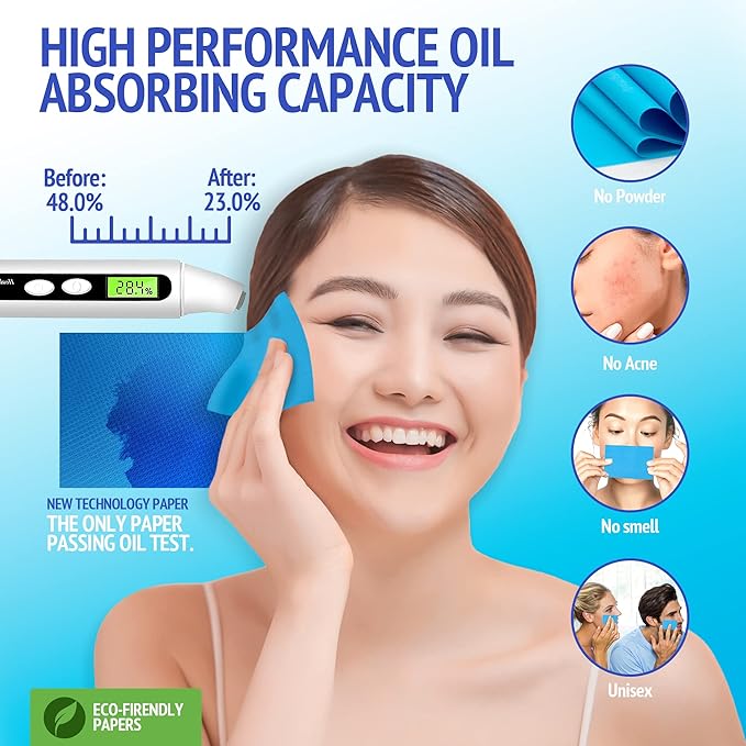 Oil Blotting Sheets for Face - Portable 1x50 Blue Oil Wipes Sheets for Face - Japanese High Performance Technology Makeup Blotting Paper -Grain Free Softer Oil Pads Absorbing Face Oil Tissues for Face-Velvo Beauty