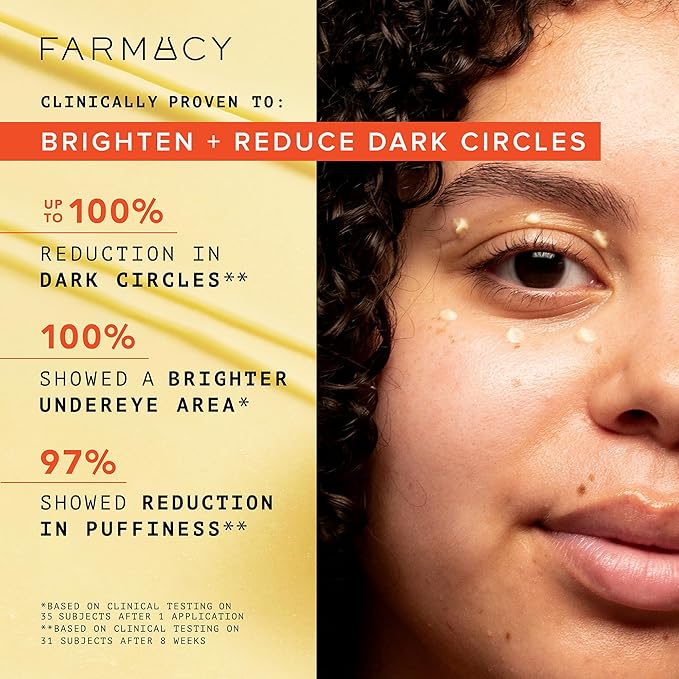 Farmacy Brightening Eye Cream - Wake Up Honey Under Eye Cream for Dark Circles + Puffiness - Caffeine Eye Cream Enriched with Vitamin C + Cranberry Peptide to Smooth Wrinkles Over Time (15ml)-Velvo Beauty