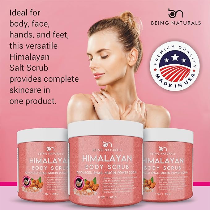 Natural Himalayan Salt Body Scrub - with Lychee Oil and Snail Mucin, Exfoliating Salt Scrub to Exfoliate & Moisturize Skin, Deep Cleansing - 11 oz-Velvo Beauty